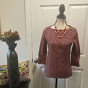 Talbot's Red/Black Striped 3/4 Sleeve Cotton Blend Women's Zip Top, Size 2